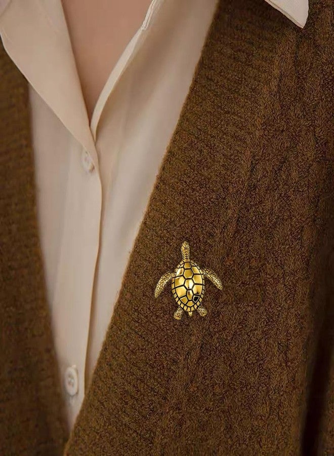 Cykdohy Vintage Sea Turtle Brooch Statement Pin for Women Men Ancient Cute Fashion Tortoise Brooches Retro Ocean Marine Animal Lapel Pins Corsage Hat Bag Dress Clothing Accessories Jewelry for Wife Mom (Gold) - Image 3